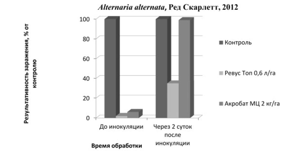 Вплив фунгіцидів на розвиток альтернаріозу (ВНДІФ, 2012 р.).